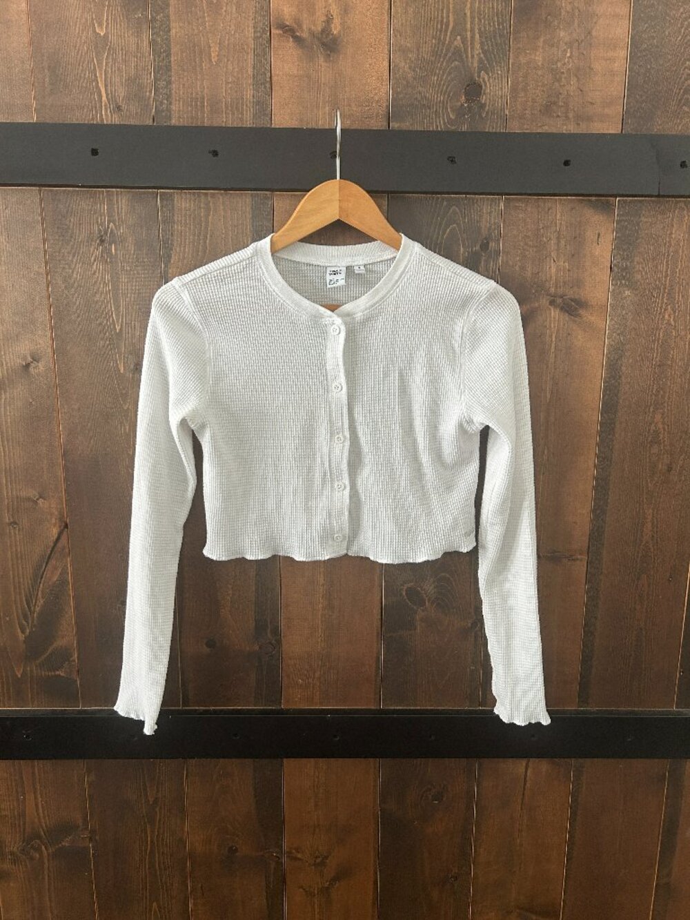 TNA White Waffle-Knit Cropped Button Cardigan Women’s Size S